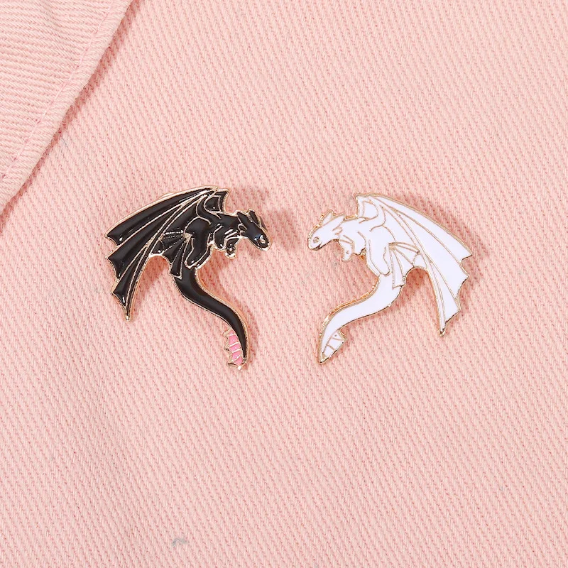 Monster Dragon Enamel Pins Custom Black White Western Dragon Brooches Lapel Badges Funny Puns Jewelry Gift for Kids Friends