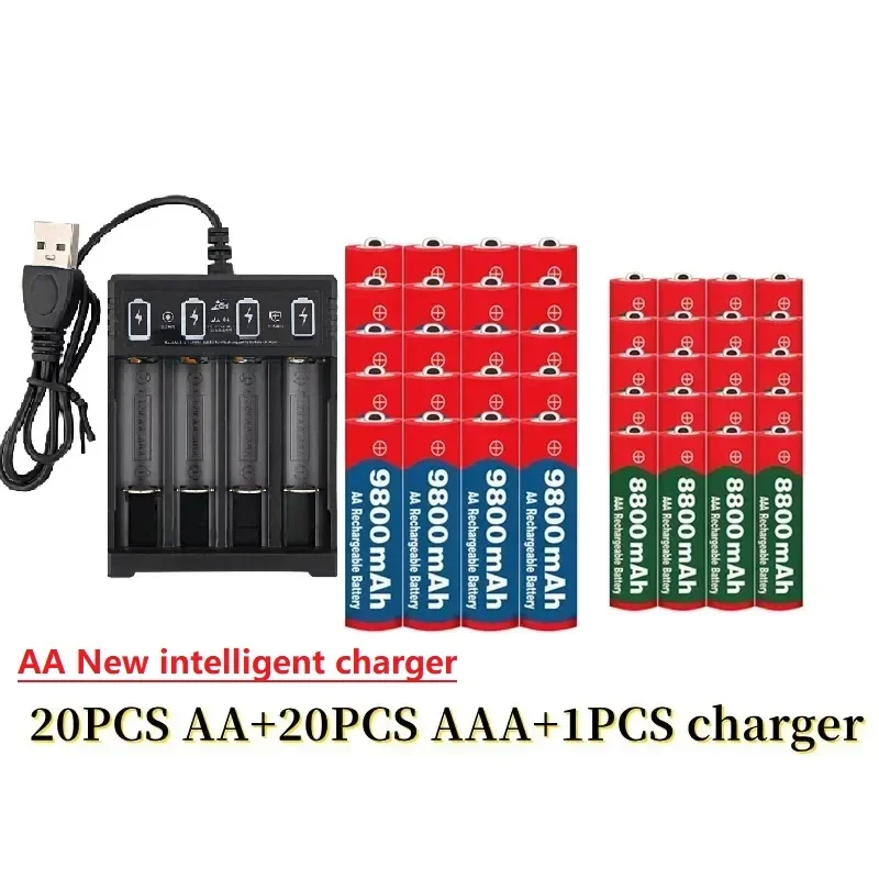 NEW 1.5V AA9800mAh+AAA8800mAh+USBcharger 1.5V, Rechargeable Nickel Hydrogen Battery, Used for Electronic Toys,  Camera Batteries