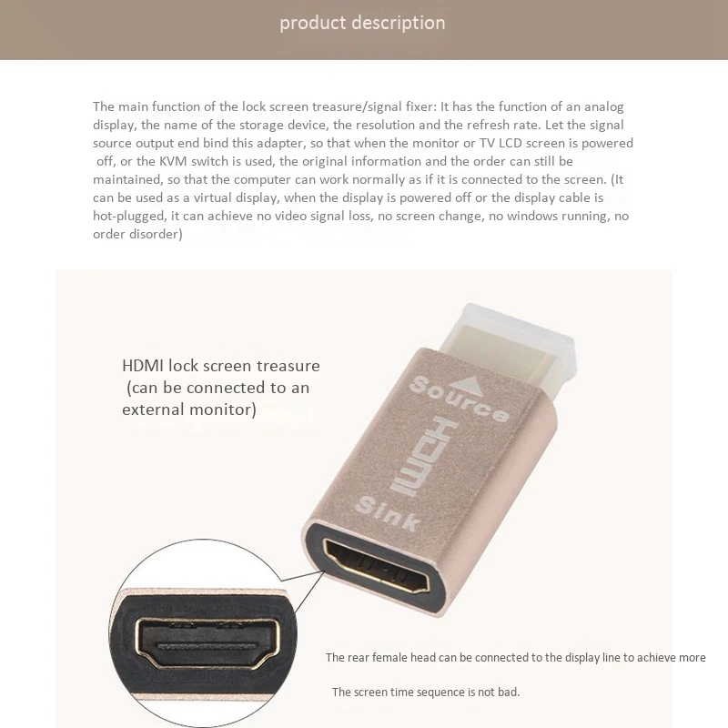 Uchwyt sygnału ekranu blokady HDMI KVM Adapter wirtualny HDMI2.0 Wtyczka atrapa EDID DDC do emulatora wyświetlacza HDMI do 3840X2160 — zdjęcie 7
