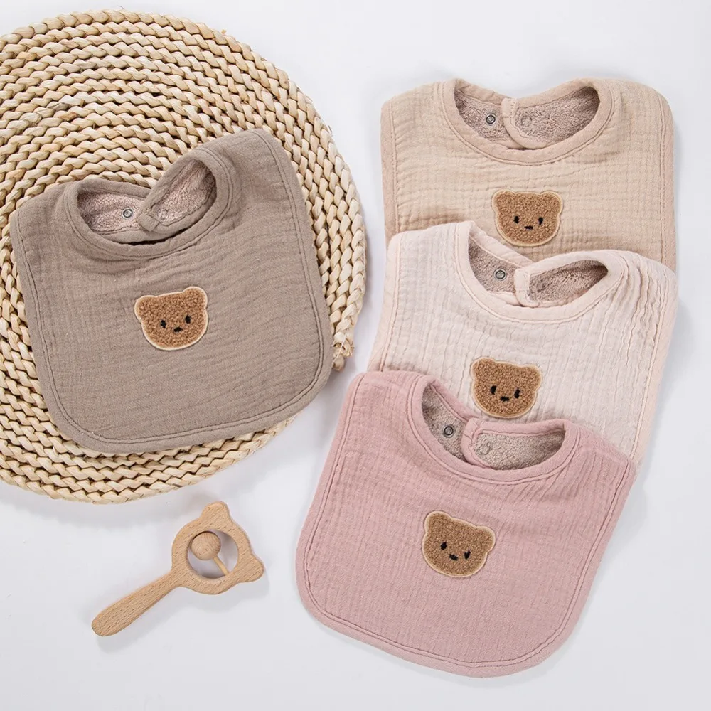 

New Cute Bear Baby Bibs Korean Cotton Newborn Saliva Towel Bandana Feeding Burp Clothes Infant Scarf U-Absorbent Pockets