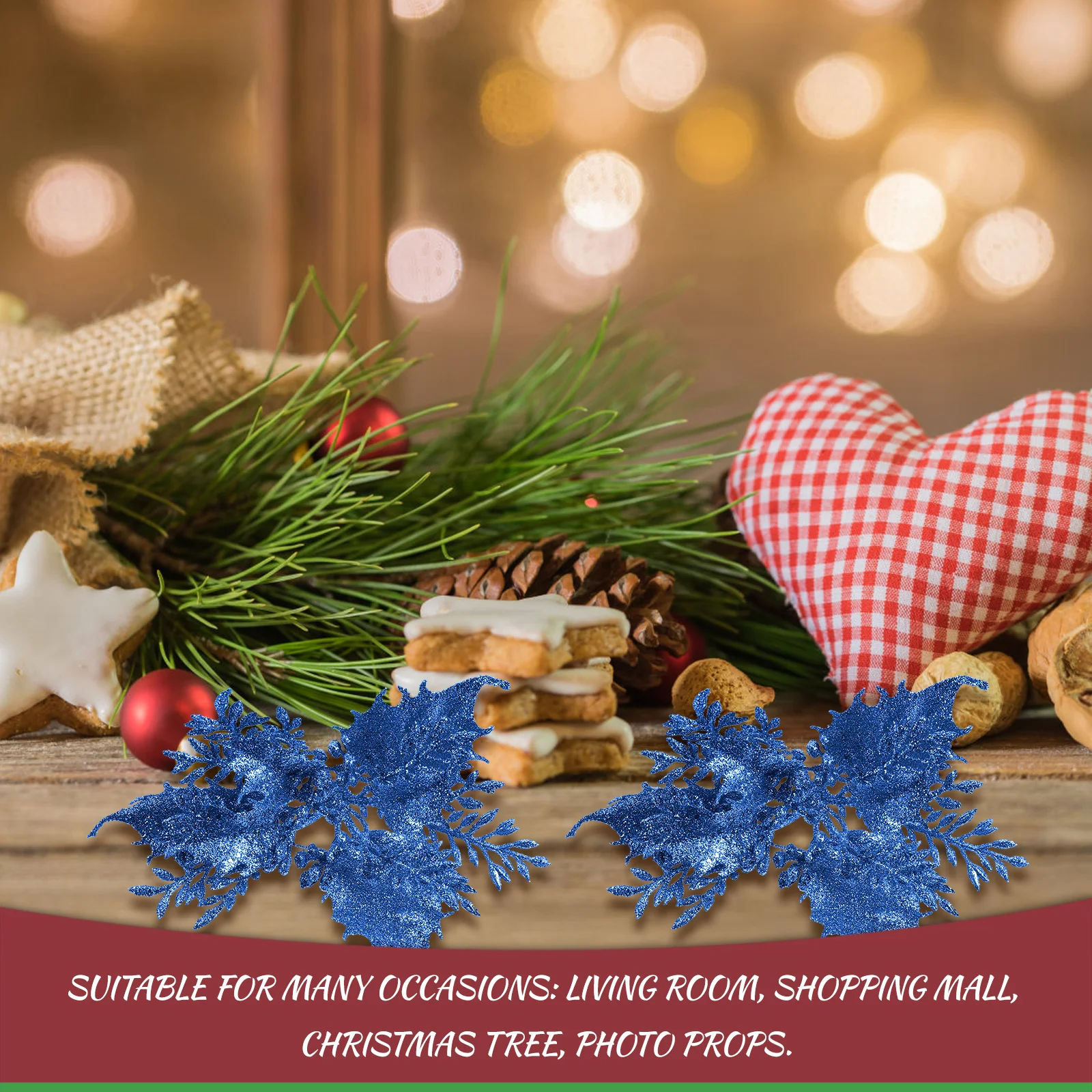 

24Pcs Xmas Tree Pendant Simulated Cloth Flower Decoration Christmas Party Wedding Hanging Adornments Small Size Reusable