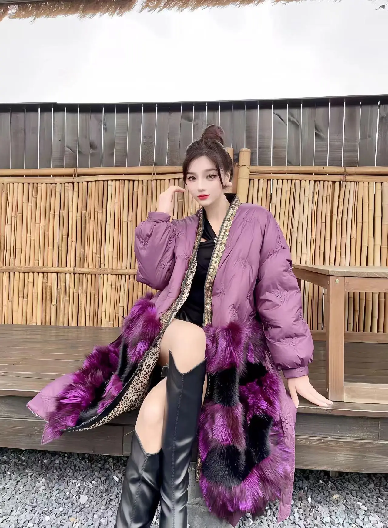 Zi Fairy-True Fox Down Coat for Women, Korean Version, Heavy Industry Embroidered Loose Fashion, Slimming Waist Wrap, New, 2024