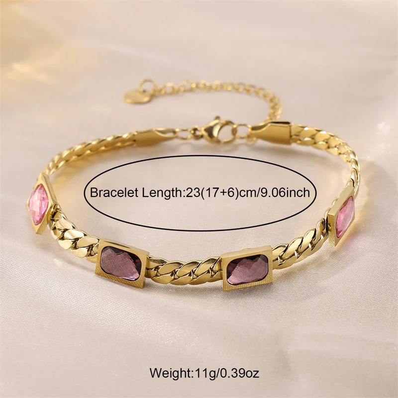 D&Z Women\'s 18K Gold-plated Zircon Color Jewelry Bracelet Simple Fashion Stainless Steel Bracelet Anniversary Gift