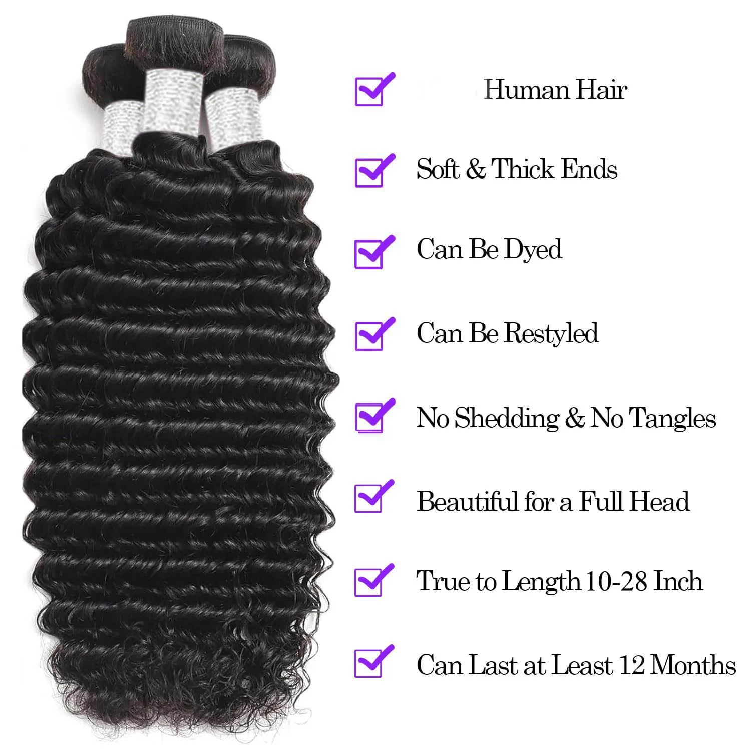 34 36 Inch Deep Wave Human Hair Bundles Curly Hair Weaving Raw Unprocessed Tissage Double Weft Virgin Hair Extensions