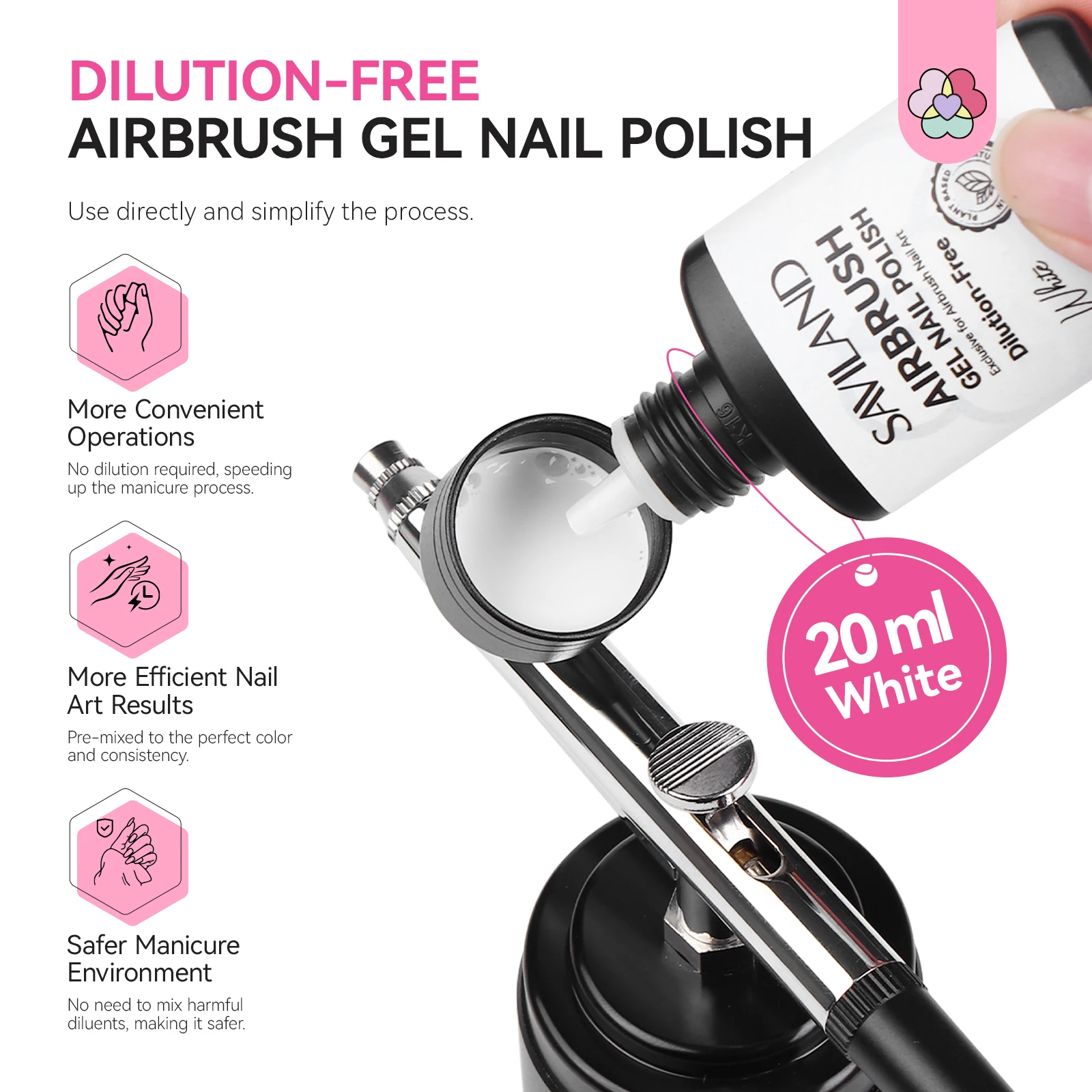 SAVILAND 20 مللي البخاخة هلام طلاء الأظافر خالية من التخفيف أبيض أسود أرجواني أزرق طلاء الأظافر البخاخة مسمار الحبر استخدام الأظافر الفرنسية #2