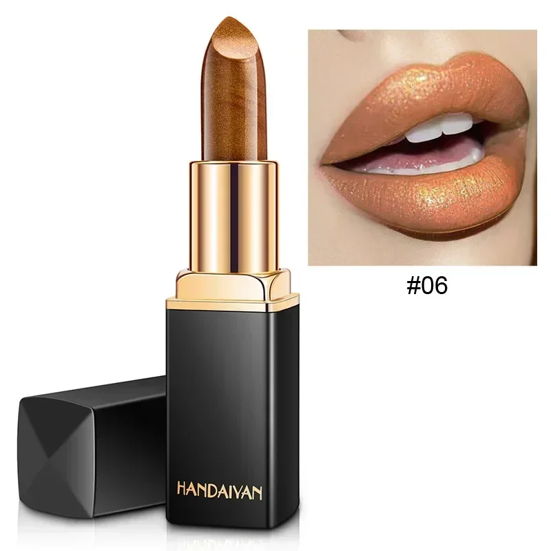 Black Tube Gold Shiny Lipstick Waterproof Long Lasting Moisturizing Glitter Pearlescent Nude Pink Shimmer Lipstick Luxury Makeup image 3