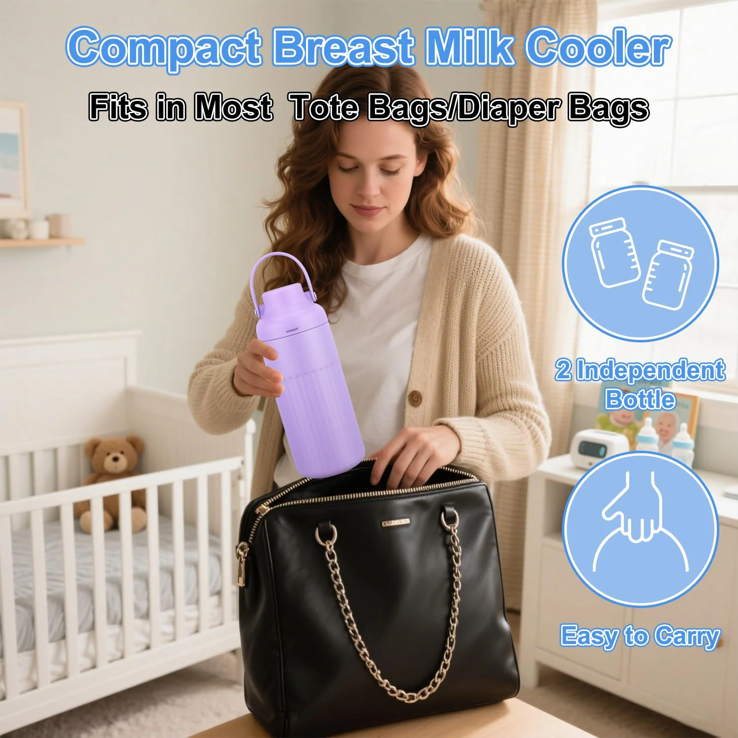 

Portable Milk Cooler with 2 Storage Bottles for Travel, 360° Total Cooling for 30H Milk Chiller Leak-proof Reusable for Outdoor