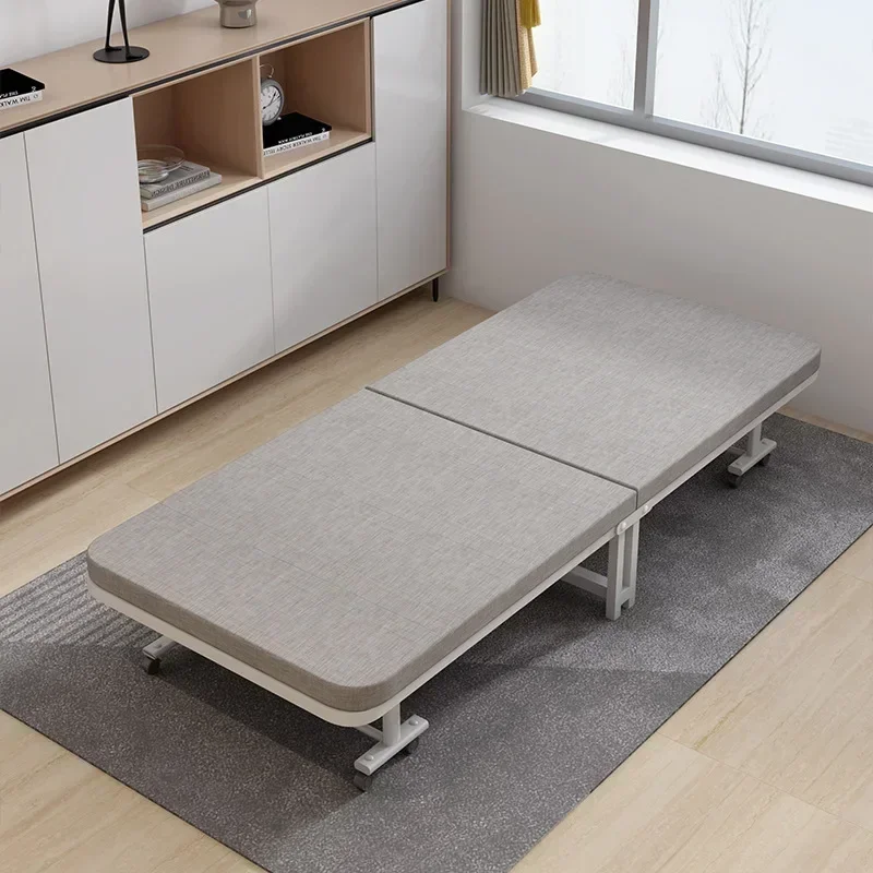 Folding Bed Single Lunch Break Bed Small Apartment Two-fold Bed Portable With Pulley Escort Bed Camp Bed Office Nap Bed