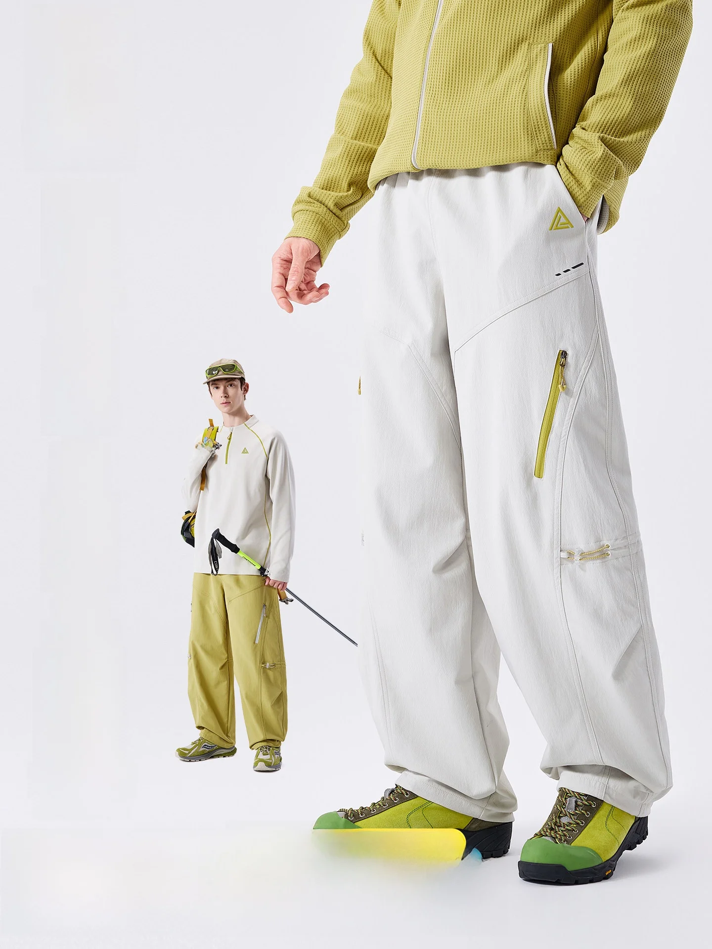 LAZY DAY『』Men's Outdoor Three-Proof Function Windbreaker Pants Color Block Mountain Climbing Hiking Workwear Trousers