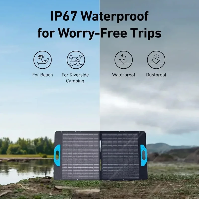 Pannello solare 100 con cavalletto regolabile, caricatore solare portatile pieghevole da 100 W, impermeabile IP67, per campeggio, camper e oscuranti