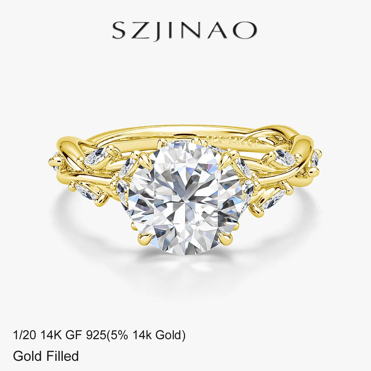 Au585 Round Cut 2CT Moissanite Ring 14K Gold Filled Vintage Floral Engagement Diamond Ring High Clarity for Women Bridal Gift