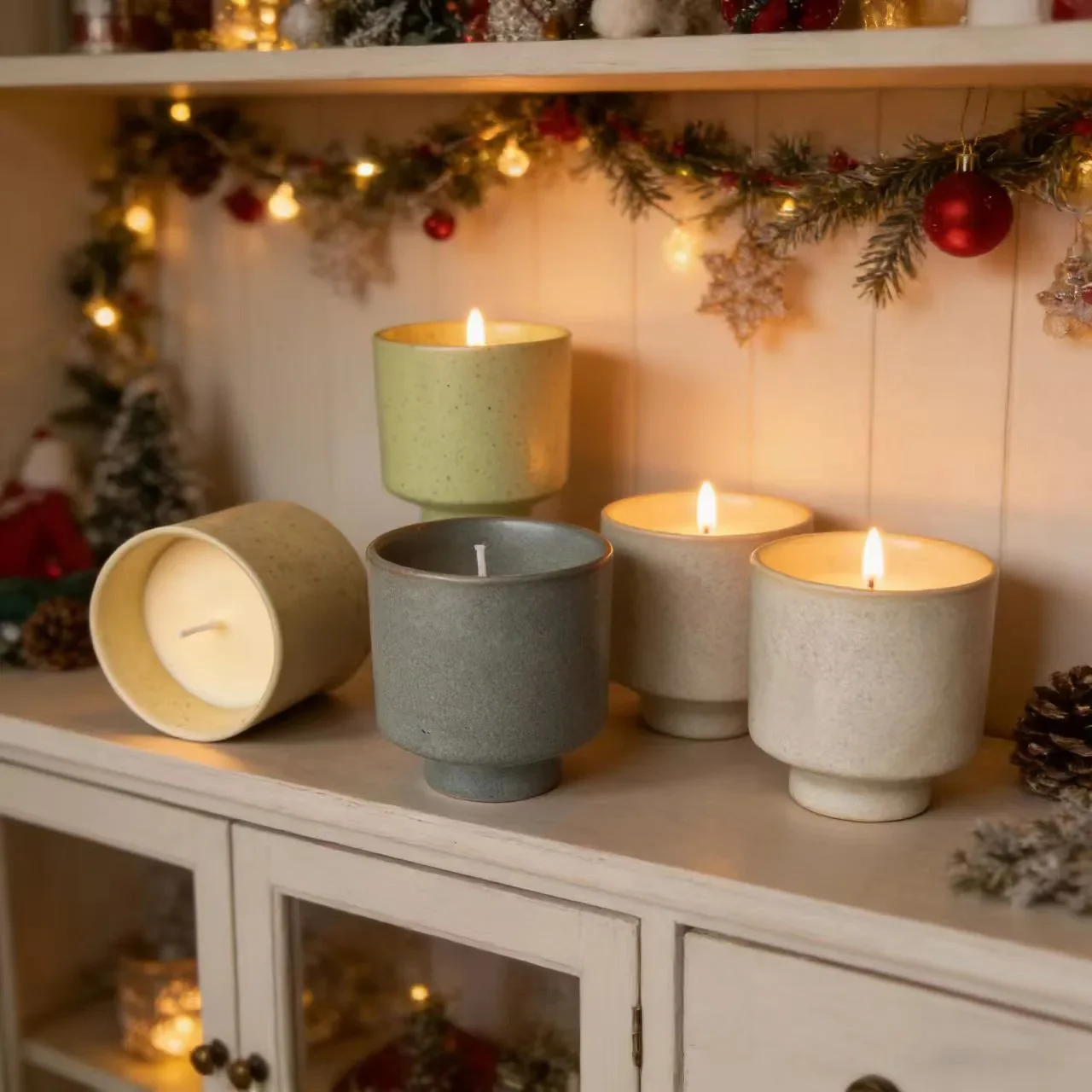 2pcs Speckled Ceramic Soy Wax Candle, Natural Smokeless Aroma Cup Christmas Home Wedding Decor Gift