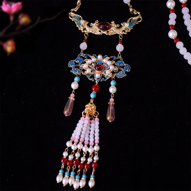 Chinese Hanfu Necklace Accessories Set Ming Ancient Hanfu Horse Skirt Accessory Necklace For Women Girls Halloween Party Props