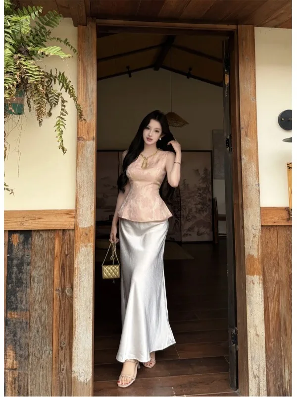 

New Chinese Style Set 2026 New Model Complete High-End Feeling Top Half-Skirt Two-Piece Set Spicy Girl Summer Fashion