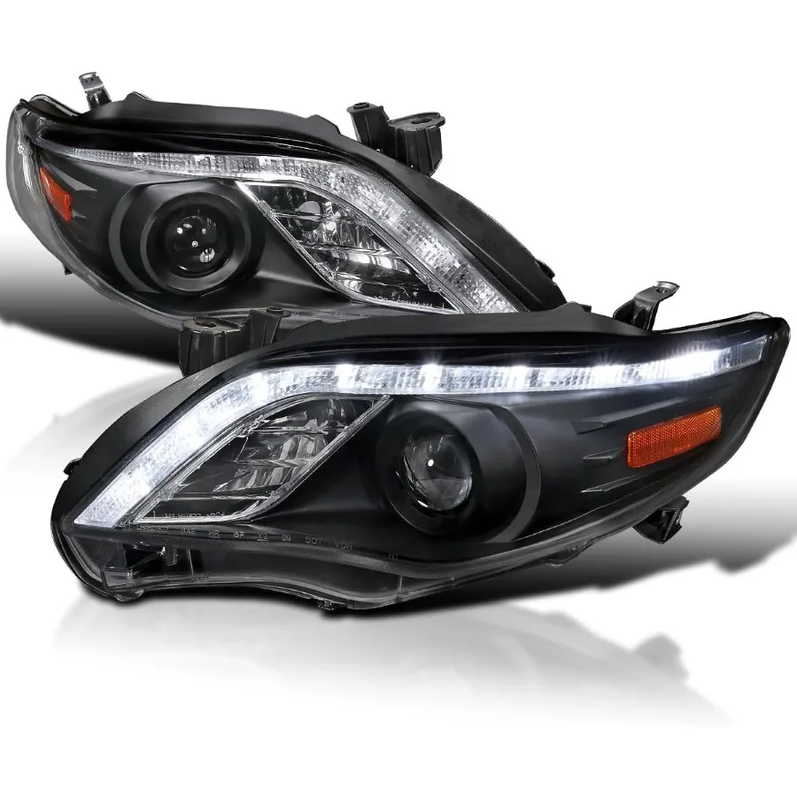 

Black Projector Headlights LED Strip Compatible with 2011-2013 Corolla Left + Right Pair Headlamps Assembly