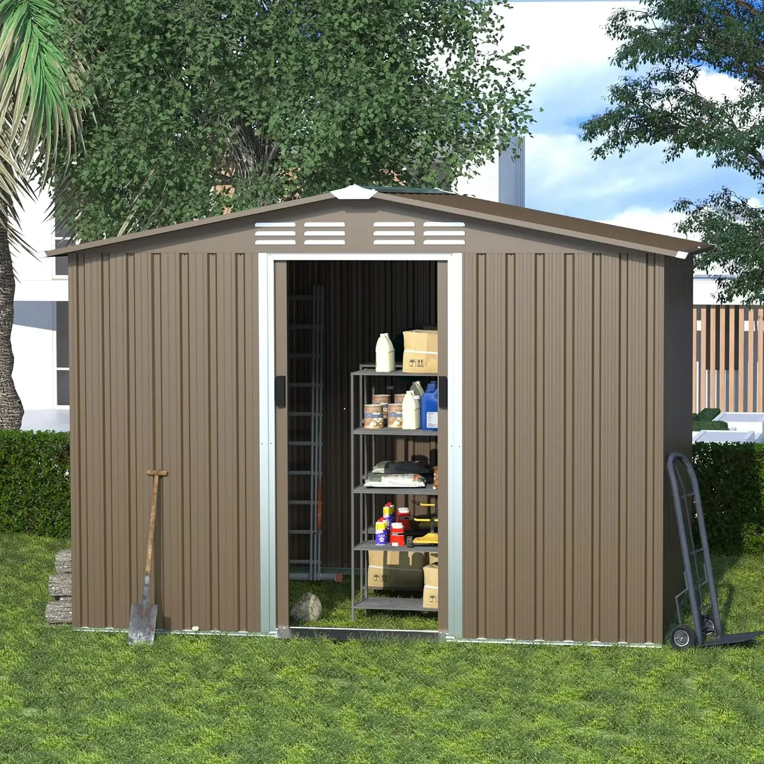 Waterproof Metal Tool Shed with Lockable Sliding Door and Air Vents,Metal Storage Shed for Garden,Backyard,Patio,Lawn