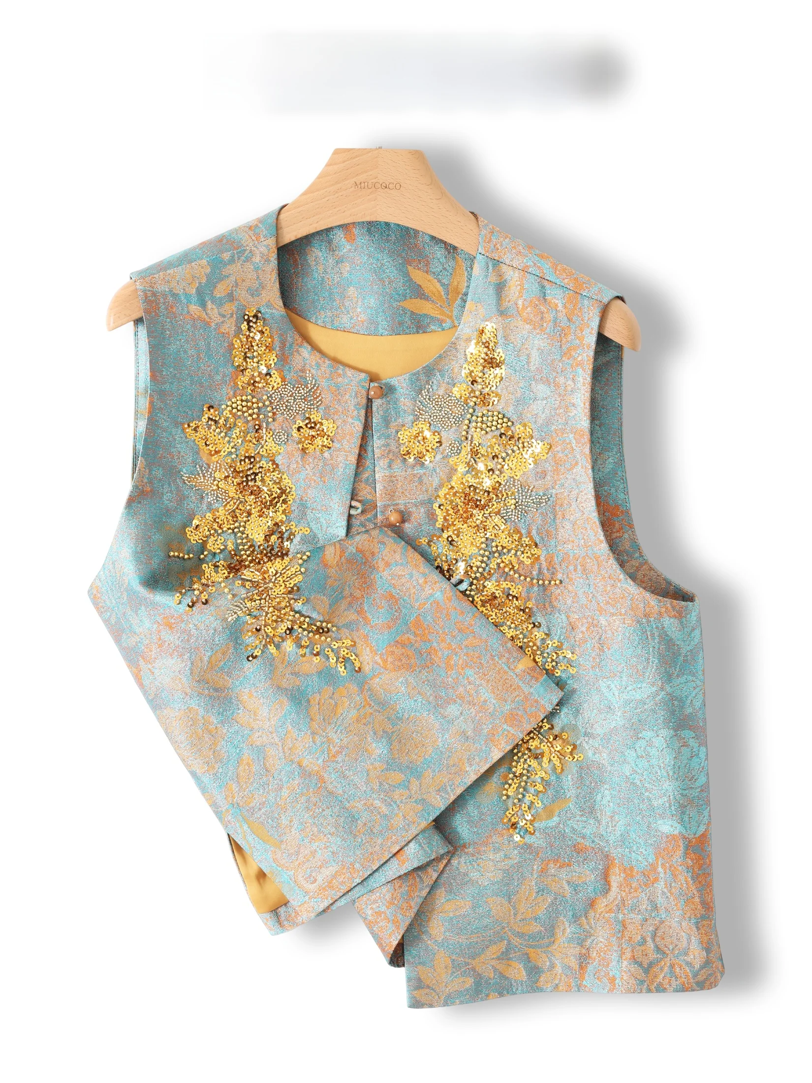 Elegant Chinese Style Embroidered Sequin Jacket Sleeveless round Neck Vest Women's Fashion Recommendation Heavy Work Embroidery