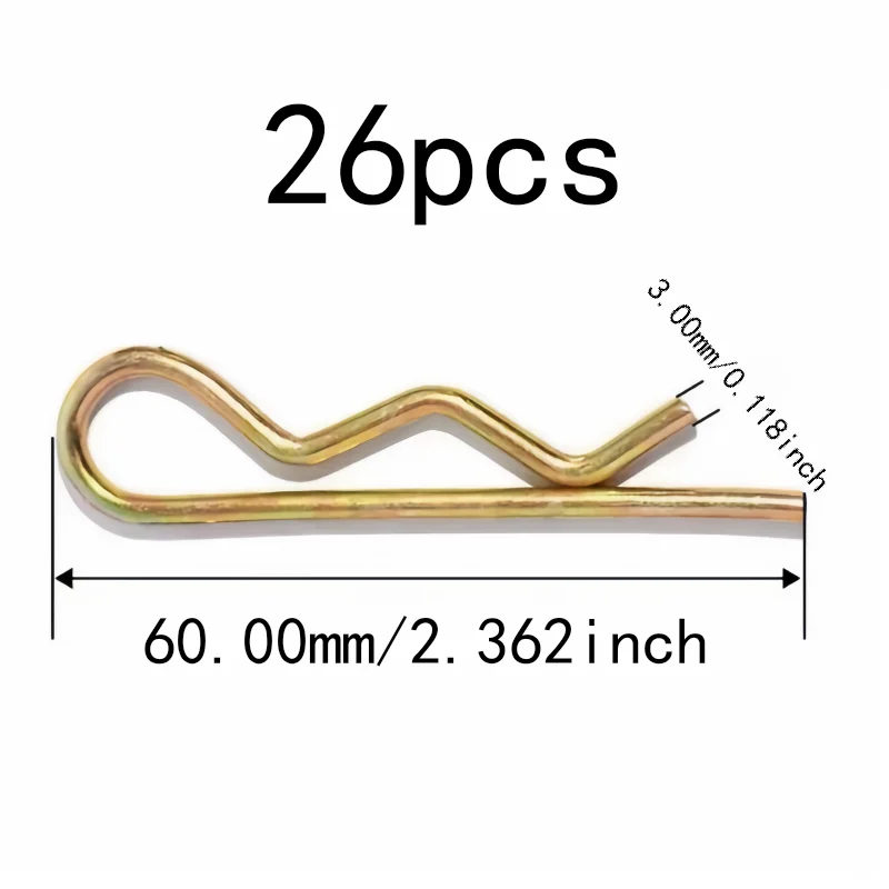 26 pcs 3*60mm M3 M3*60mm Hairpin Cotter Clips, Automotive Suspension, Easy Install No Tools, Multipurpose