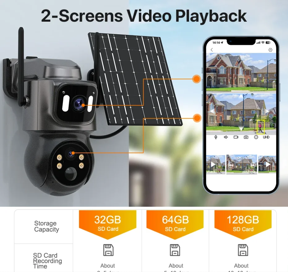 ICsee في الهواء الطلق واي فاي كاميرا تعمل بالطاقة الشمسية عدسة مزدوجة لوحة طاقة شمسية المدمج في بطارية كاميرا متحركة لاسلكية 4MP الأمن عدسة مزدوجة كاميرا تعمل بالطاقة الشمسية #6