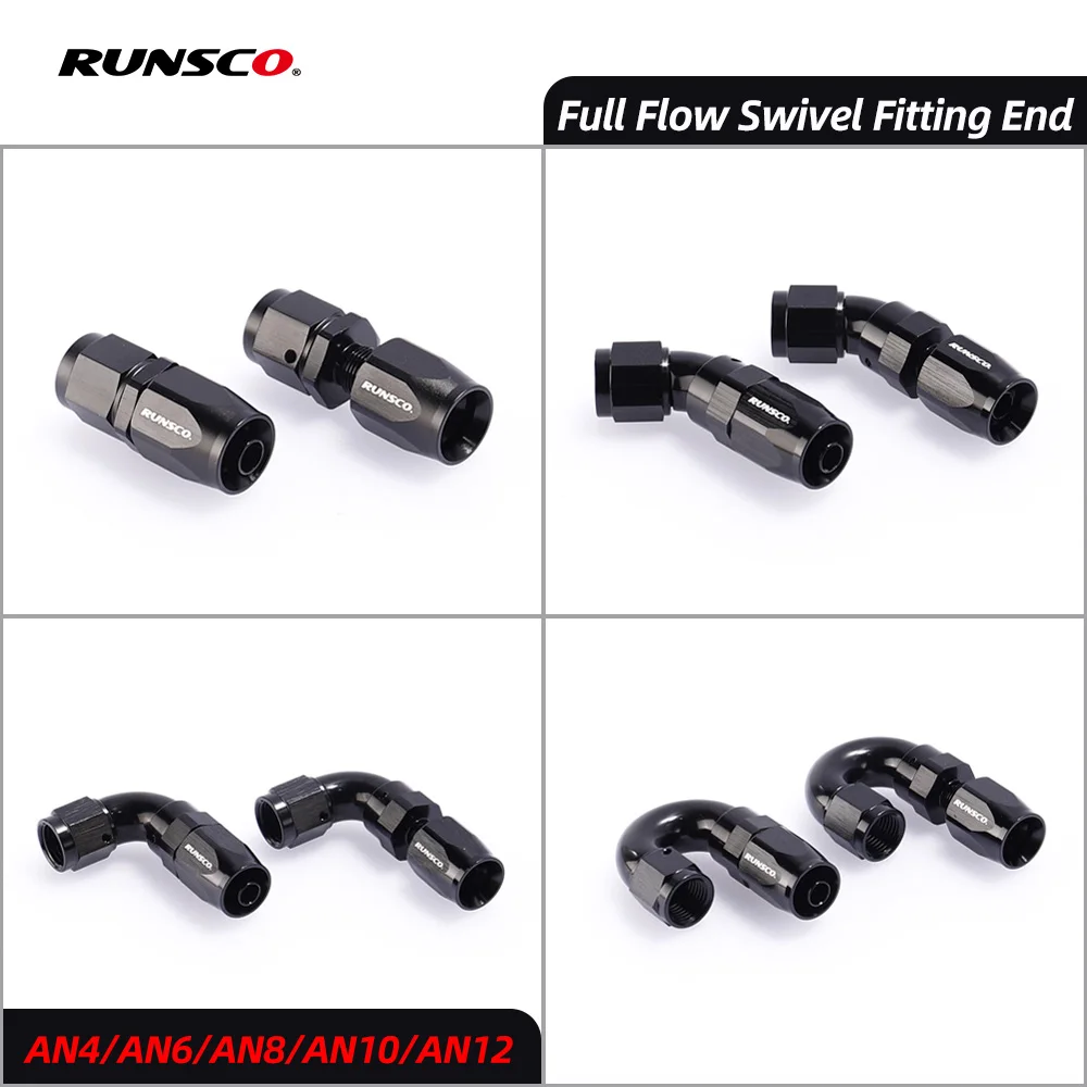 AN4/6/8/10/12 Hose End Fitting Full Flow Swivel Adapter Aluminum Black 0/45/90/180 Degree