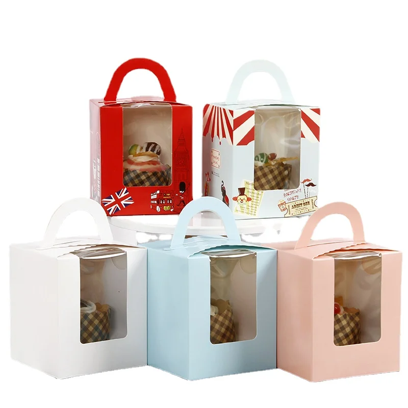 

50pcs Portable Muffin Boxes Cupcake Box with Handles Gift Packaging for Baked Desserts Party Birthday Cake Bags Christmas Decor