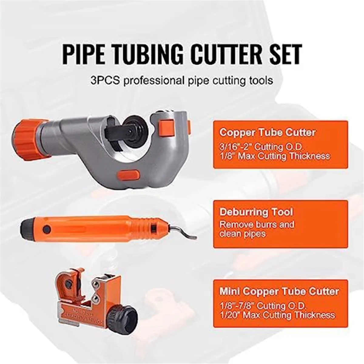 3PC Tubing Cutter Set,3/16-2Inch O.D. Copper Pipe Cutter,1/8-7/8Inch O.D. Heavy Duty Pipe Cutter Set for Copper,Aluminum