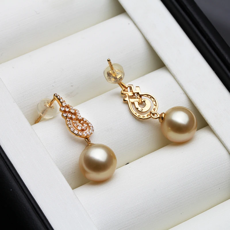 2024 New Real 18K Gold Pearl Earrings For Women,Luxury Southsea Pearl Earrings Anniversary Gift