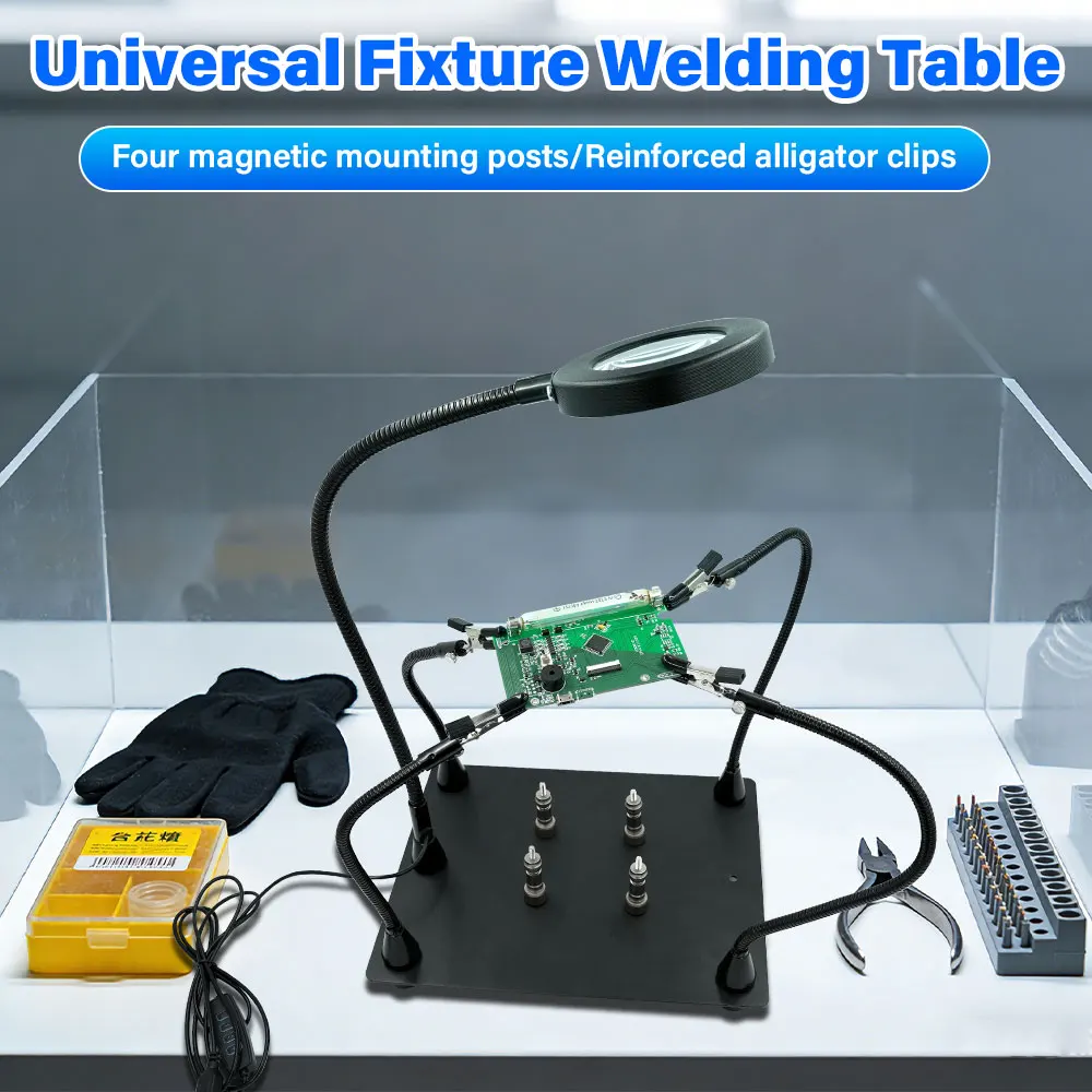 3X LED Magnifying Glass Magnetic Helping Hands Soldering Station with Flexible PCB Holder Tool for Electronic Repair and Welding