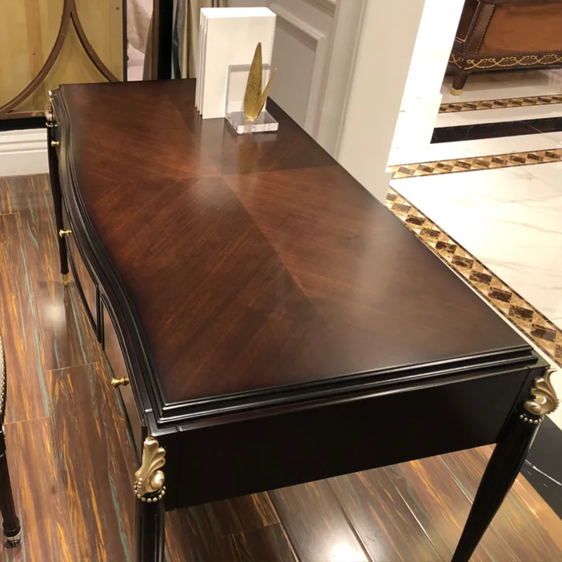 Solid wood desk and chair French simple desk carved writing desk European computer combination
