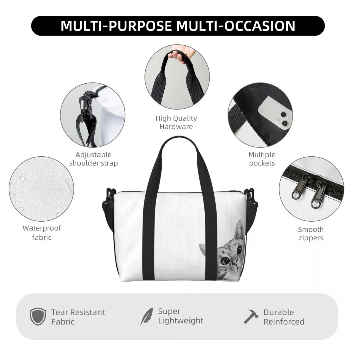 مخصص متستر القط حقيبة سفر الشاطئ سعة كبيرة حمل الحقائب لصالة الألعاب الرياضية اليوغا المرأة التسوق حقيبة كتف واق من المطر #6