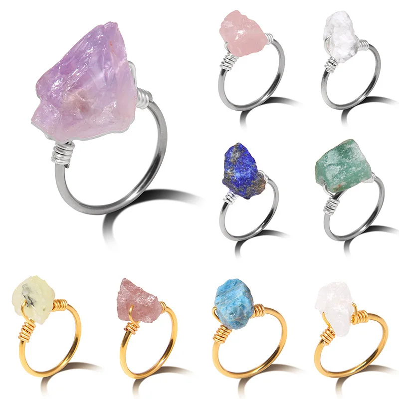 Irregular Amethysts Quartzs Rings Natural Stone Aquamarines Chip Rings High Quality Gold Color Finger Ring Jewelry Womne Gifts