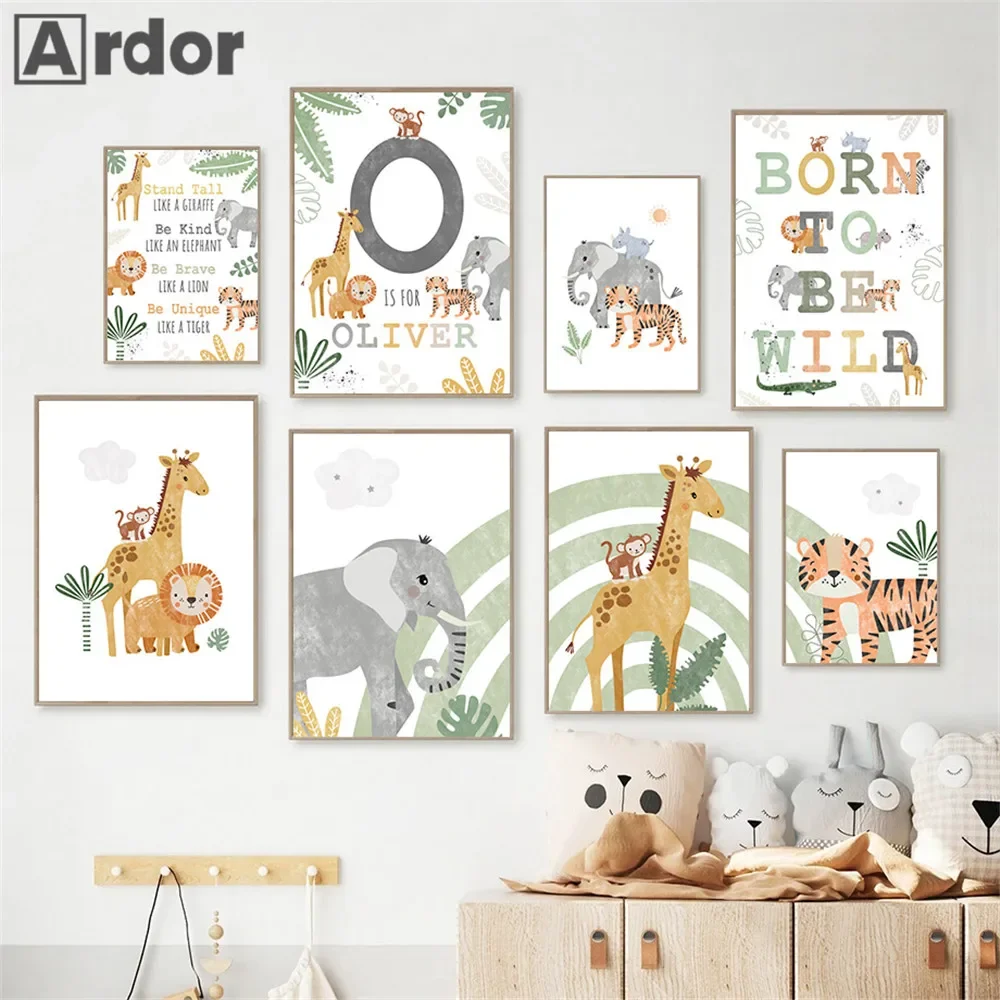 

Jungle Animals Poster Elephant Giraffe Canvas Painting Nursery Print Pictures Tiger Wall Art Nordic Posters Kids Room Decoration