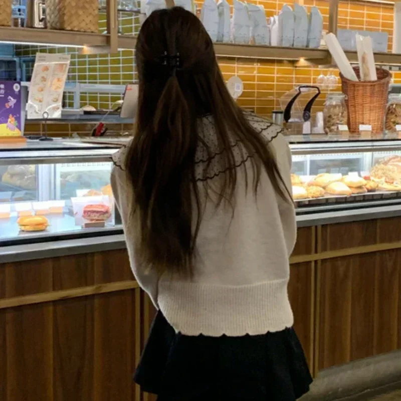 Peter Pan Kragen Strickjacke Frauen Süße Baggy Weiche Schleife Pullover Zarte Ulzzang Mode Casual Outwear Studenten Krono SEMди Ж Diego