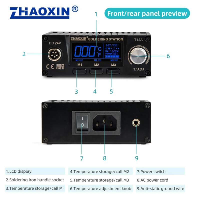 ZHAOXIN T12 Soldering Station 74W Quick Heating LCD Digital Display Electric Welding Iron Temperature Adjustable With Tip