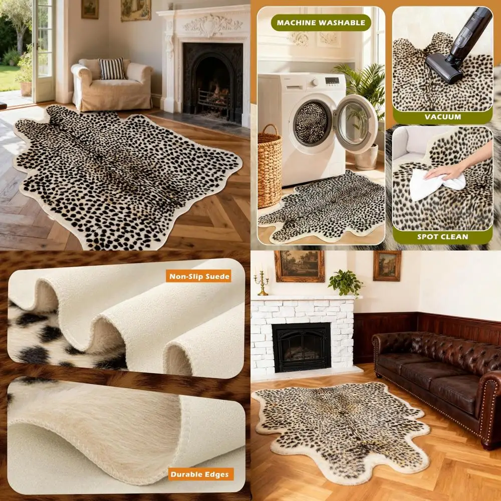 

Leopard Print Rug, Cheetah Rugs Faux Cowhide Hide Skin Rug Animal Cheetah Printed Area Rug Carpet for Bedroom Livingroom Home Of