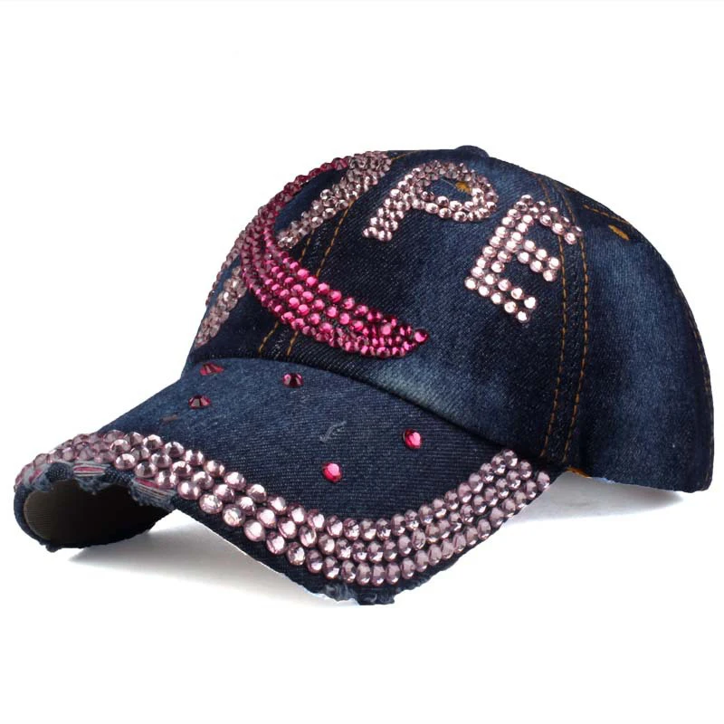 Support Encourage Positive Healing Breast Cancer Awareness HOPE Rhinestone Hat Pink Ribbon Cotton Cap for Patients Survivors