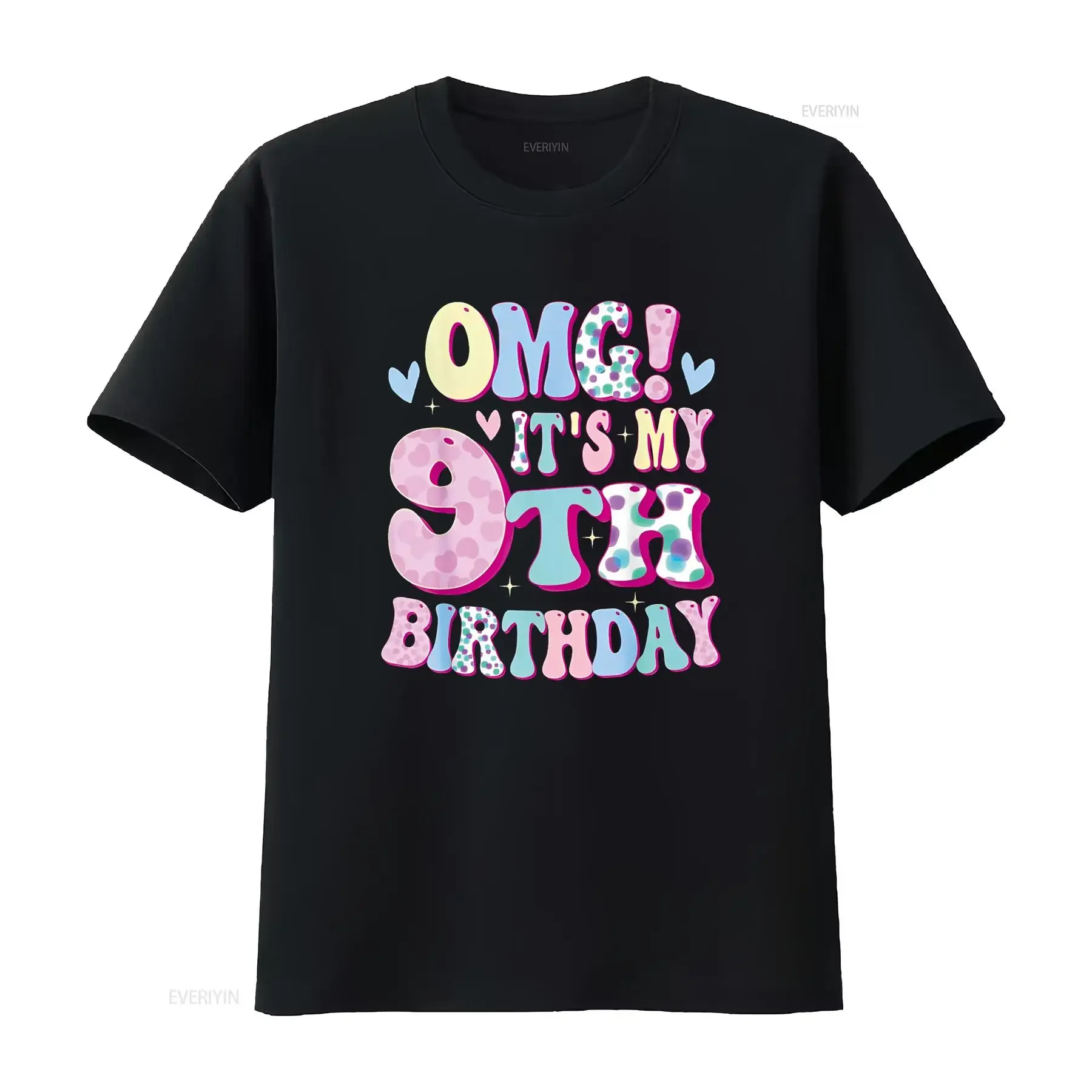 OMG It s My 9th Birthday Girls s Nine 9 Year Old Bday T Shirt vintage Washed Top For Everyday Wear Versatile Casual Stretched