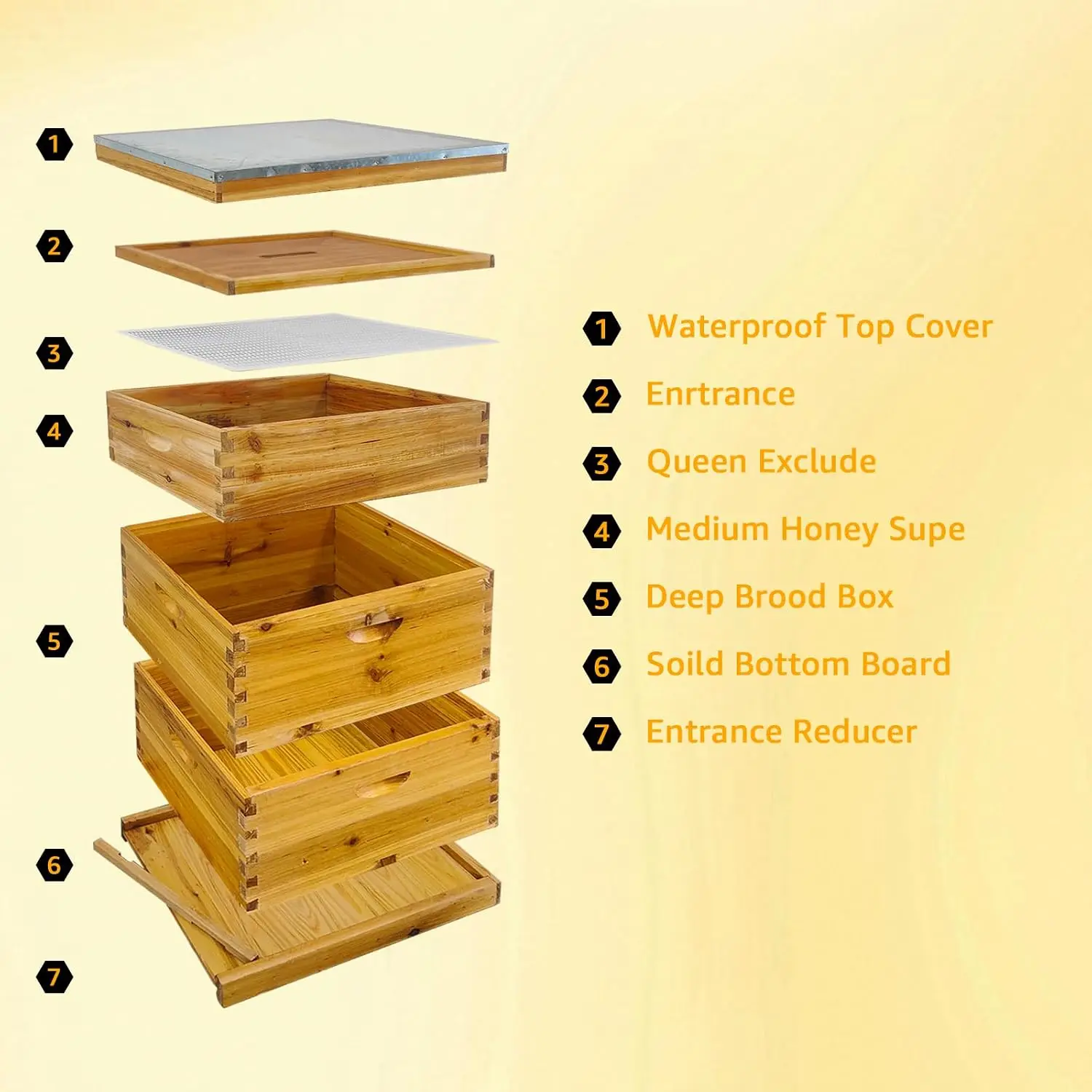 Bee Hives Coated Starter Kit 10 Frame Langstroth Beehive No Frames Include 2 Deep 1 Medium Super Boxes Wax Dipped Wood Bee House