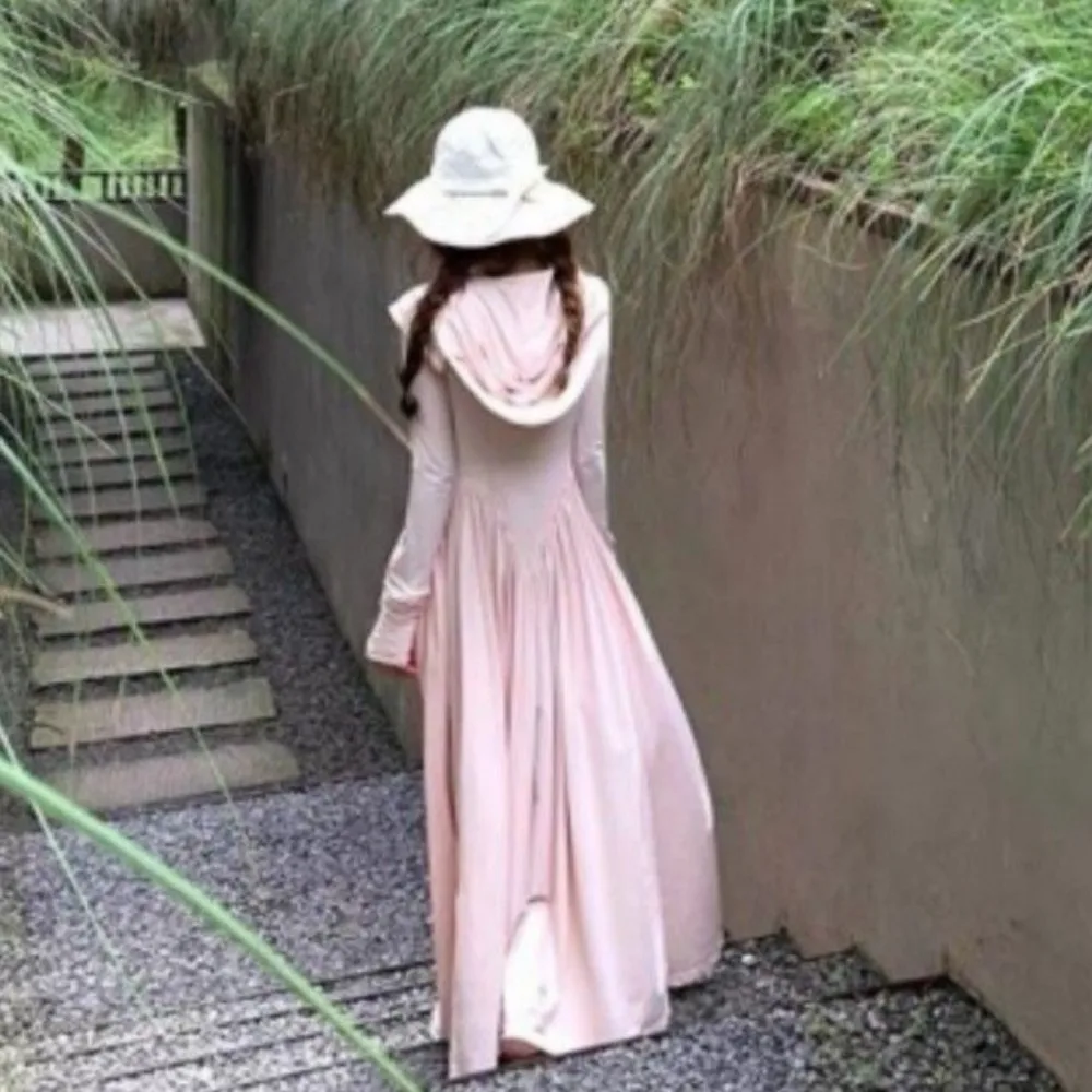 

Ice Silk Sunscreen Long Hoodie Summer Accessories Sun Protection Capes Anti UV Full Body Skirt Large Brim Hat Sunscreen