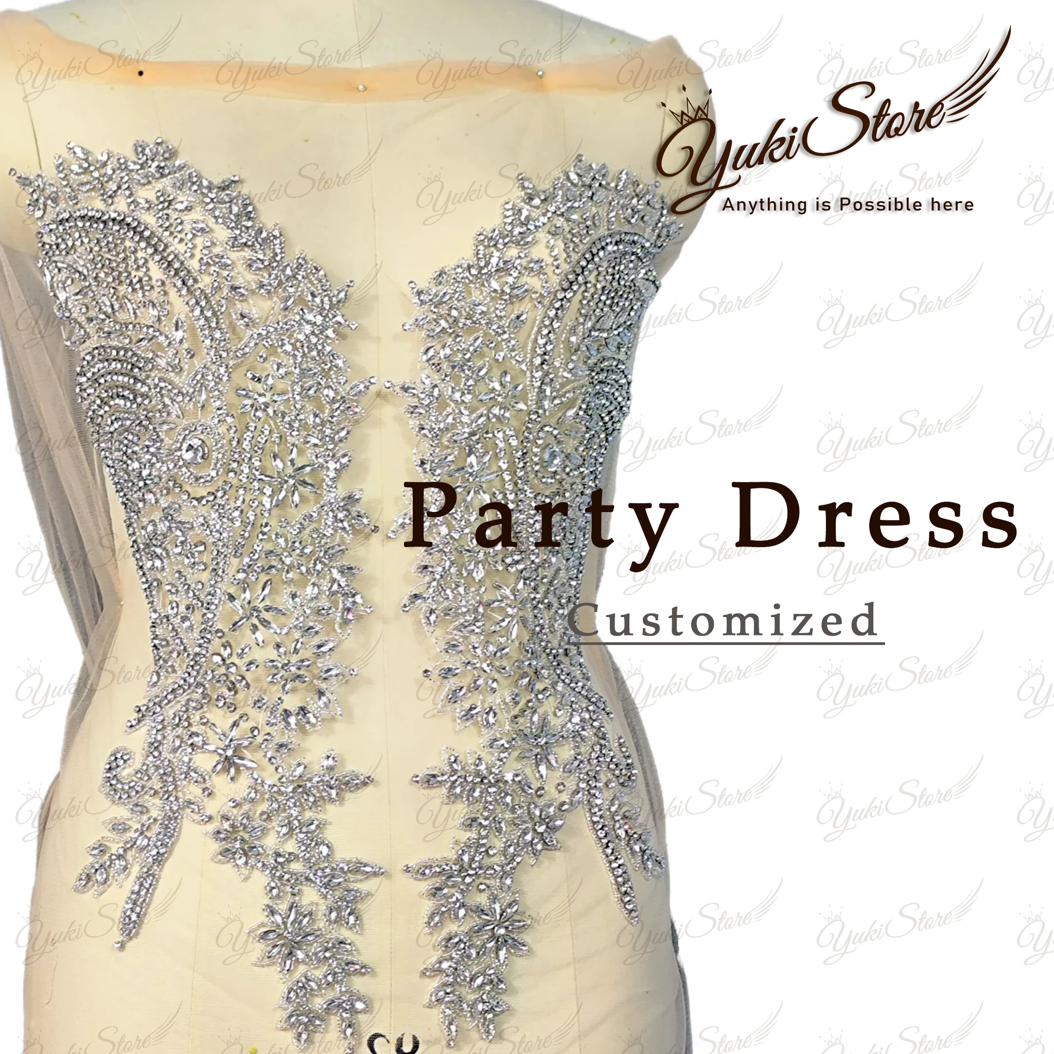 

Silver High end bling crystal Handmade appliques and onlays bodices crystal dress applique for wedding JY055