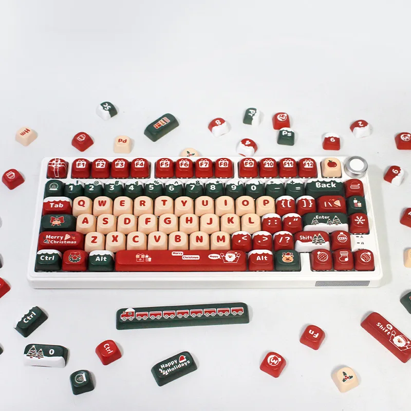 Class MOA high Christmas peach pink theme full set of keycaps PBT five-sided hot sublimation universal keyboard cap