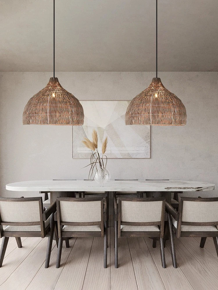 Simple Creative Rattan Pendant Light For Dining Table Bar  New Retro Chandelier Designer Apartment Villa Art Bedroom Lamp