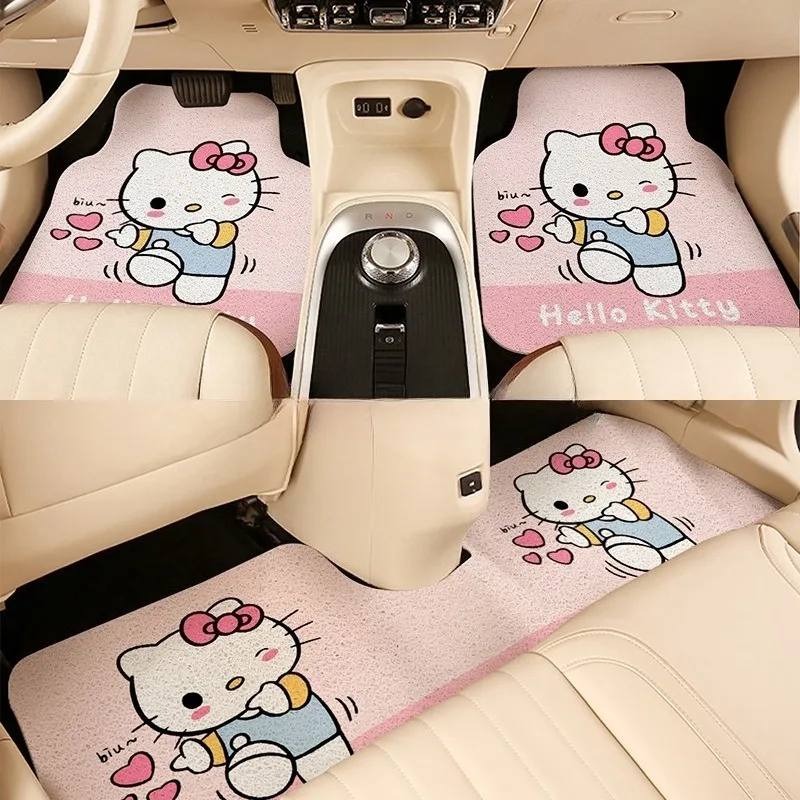 

Kawaii Hello Kitty Car Floor Mats, Cartoon Universal PVC Coil Foot Pads Anti-Slip Wear-Resistant Car Interior Decoration