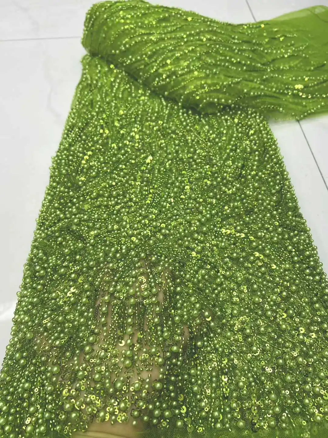 

2025 Newest African Nigeria High Quality Sequins Tulle Lace Fabric For Wedding Party Dress Heavy Beaded Embroidery Lace 5 Yards