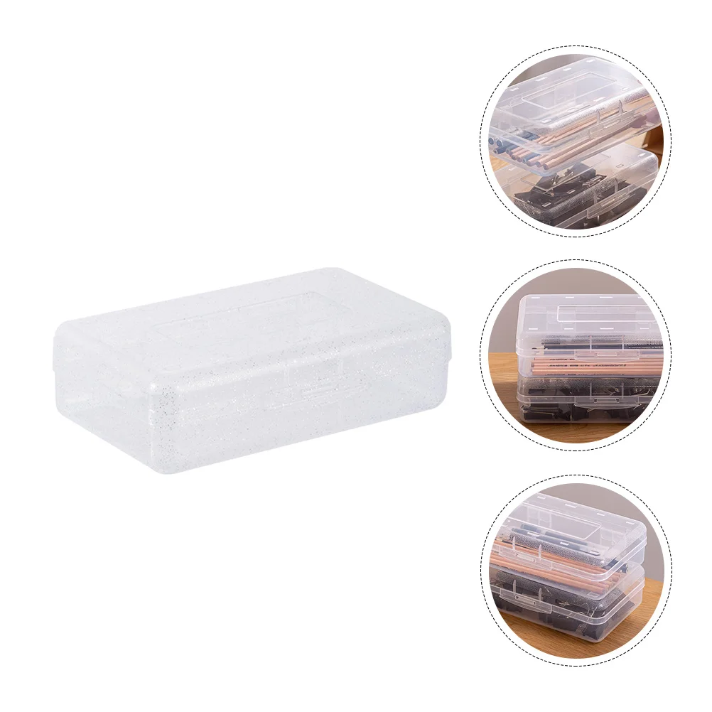 

1pc Large Capacity Pencil Box Transparent Premium Plastic Student Stationery Case Lid Stackable For School Office