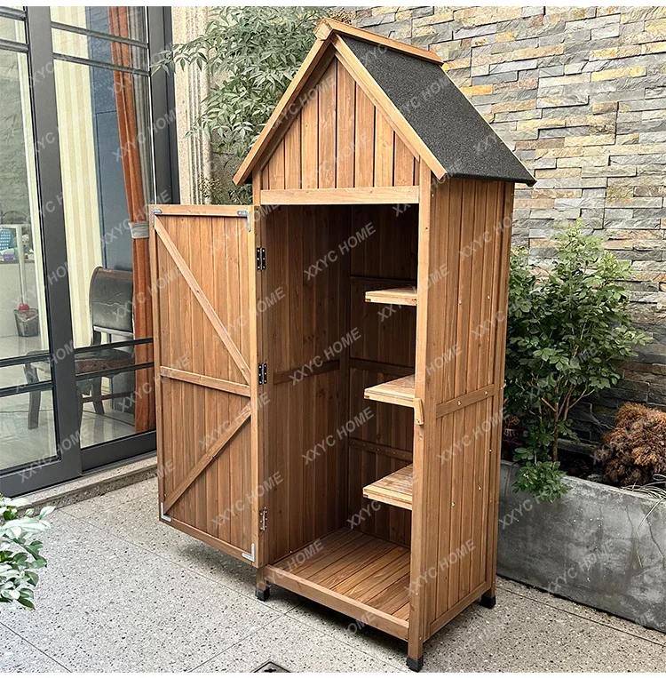 Outdoor Storage Solid Wood Tool Box Garden Storage Cabinet Rainproof Gardening Balcony Courtyard Debris Sorting