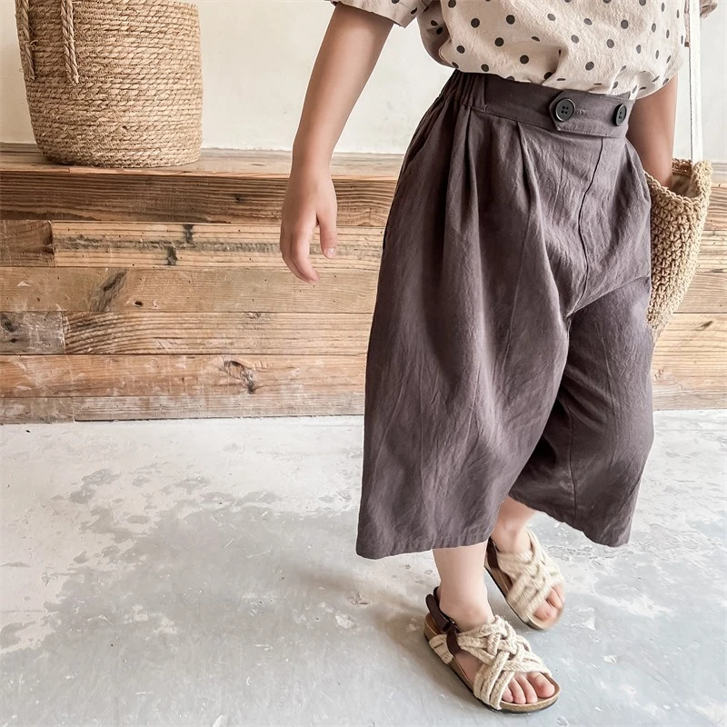Girls Mosquito Proof Lantern Pants Summer Linen Cotton Calf-Length Korean Style Casual Trousers