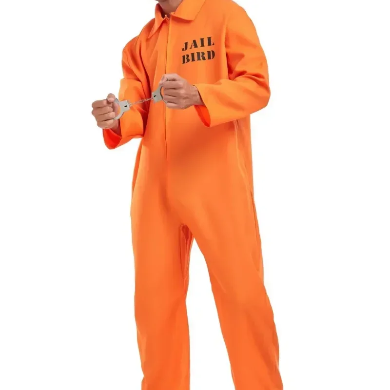 할로윈 성인 죄수 코스프레 의상, 남성 오렌지 점프수트, 성인 죄수 코스프레 의상