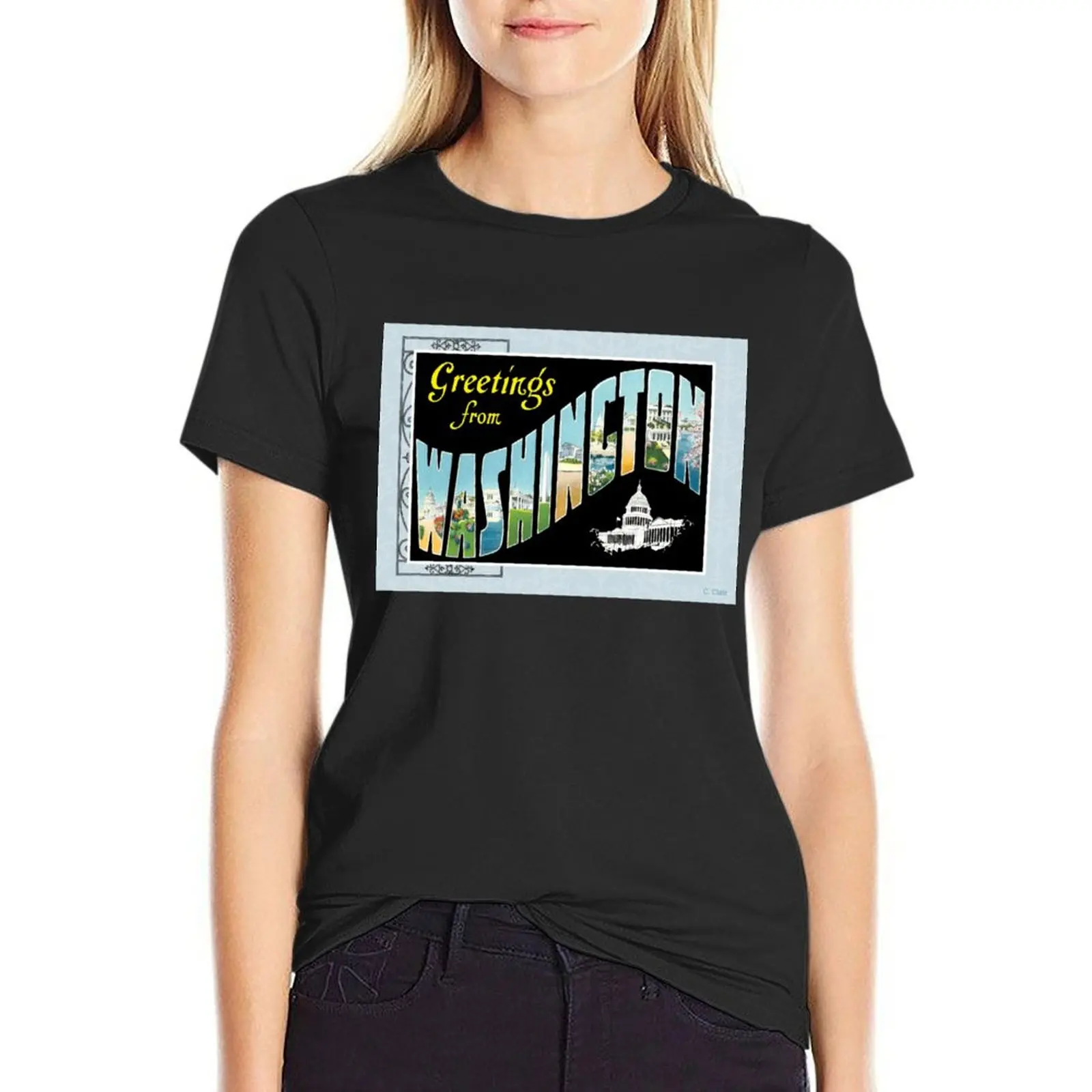 Washington DC Vintage Souvenir Postkarte T-Shirt Grafiken ästhetische Kleidung niedlichen T-Shirts für Frauen