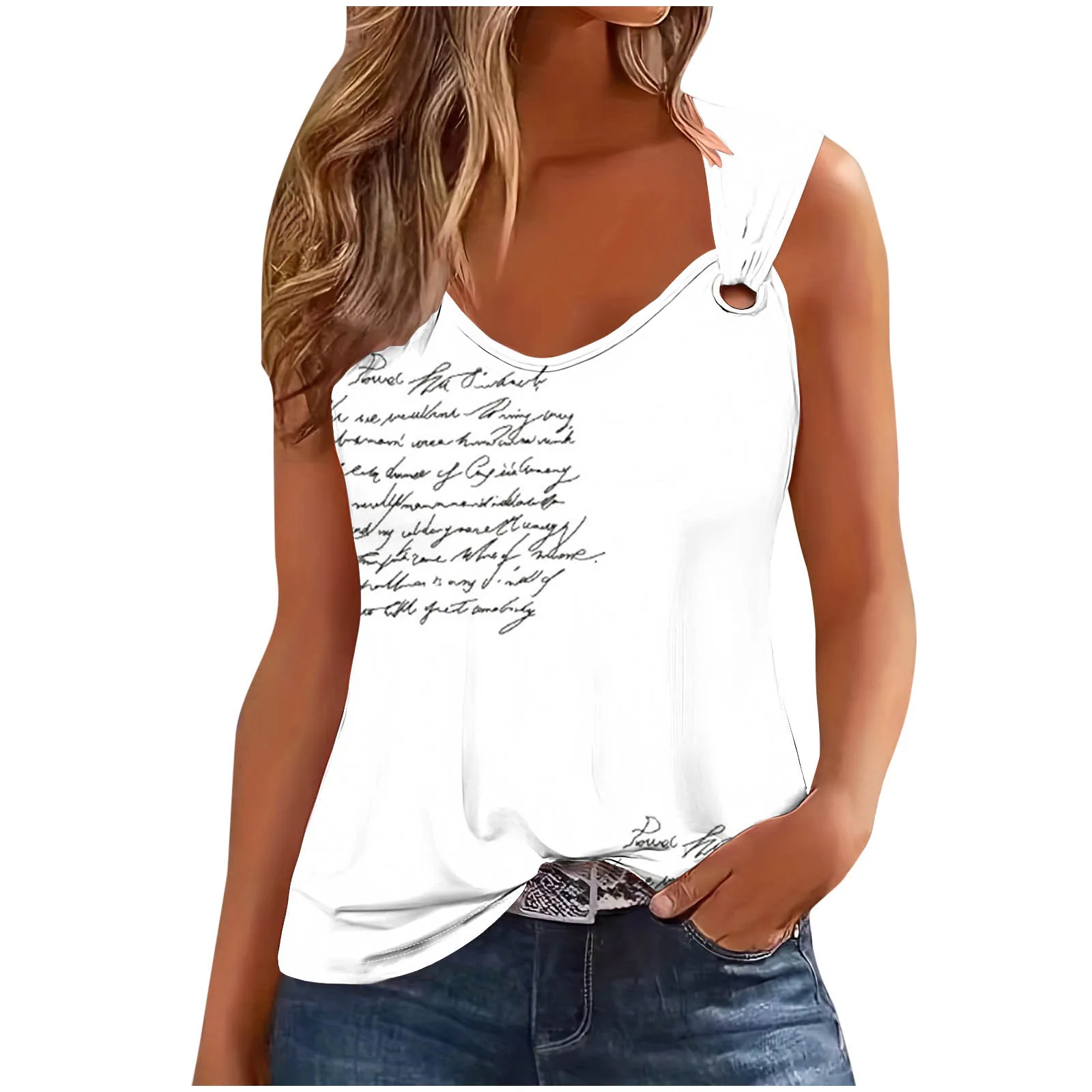 2024 Summer Sleeveless T-shirt Casual Tshirt Women Tops Fashion Letter Print Sexy Hollow Out T Shirt For Women Tank Top Femme